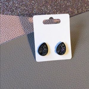 Handmade Black teardrop studs